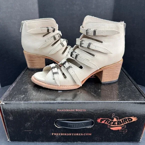 FREEBIRD Quinn Heeled Beige Leather Strap Sandals Women's Dust Bag & Box, Sz 8 - Picture 10 of 12